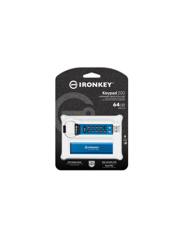 Kingston Technology IronKey Keypad 200 USB-sticka 64 GB USB Type-A 3.2 Gen 1 (3.1 Gen 1) Blå
