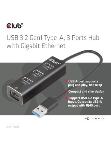 CLUB3D CSV-1430a Wired USB 3.2 Gen 1 (3.1 Gen 1) Type-A Black