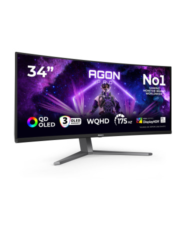 AOC AGON PRO AG346UCD computer monitor 34" 3440 x 1440 pixels Wide Quad HD QD-OLED Black, Gray