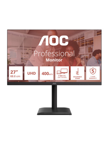 AOC E4 U27E4CV tietokoneen litteä näyttö 68,6 cm (27") 3840 x 2160 pikseliä 4K Ultra HD LED Musta