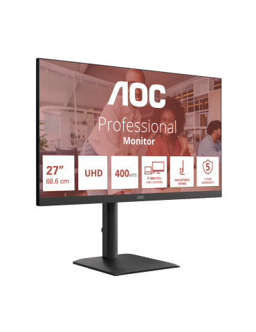 AOC E4 U27E4CV tietokoneen litteä näyttö 68,6 cm (27") 3840 x 2160 pikseliä 4K Ultra HD LED Musta