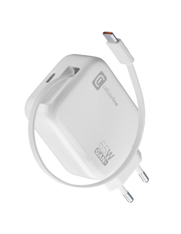 Cellularline Retractable Power 65W Kuulokkeet, Universaali Valkoinen AC Pikalataus Sisätila