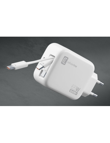 Cellularline Retractable Power 65W Kuulokkeet, Universaali Valkoinen AC Pikalataus Sisätila