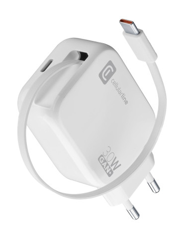 Cellularline Retractable Power 30W Kuulokkeet, Universaali Valkoinen AC Sisätila