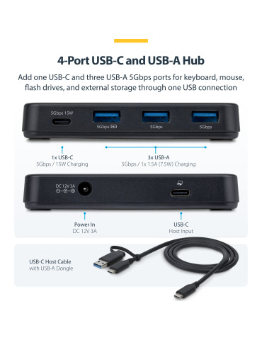 StarTech.com 311UE-USB-HUB interface hub USB 3.2 Gen 1 (3.1 Gen 1) Type-C 5000 Mbit s Black