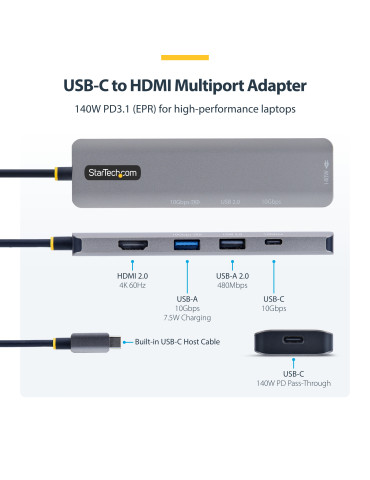 StarTech.com 164B-USBC-MULTIPORT laptop dock port replicator Wired USB 3.2 Gen 2 (3.1 Gen 2) Type-C Gray