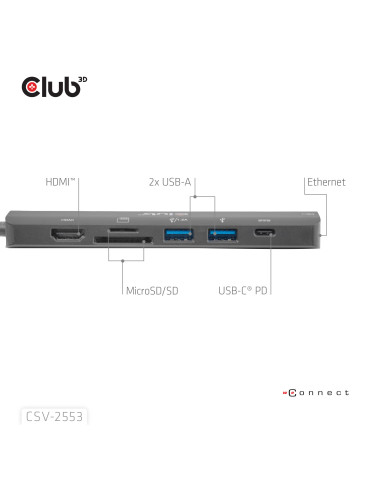 CLUB3D CSV-2553 interface hub USB Type-C 5000 Mbit s Black
