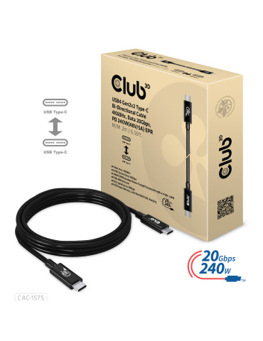 CLUB3D CAC-1575 USB cable USB4 Gen 2x2 78.7" (2 m) USB C 20 Gbit s 240 W Black
