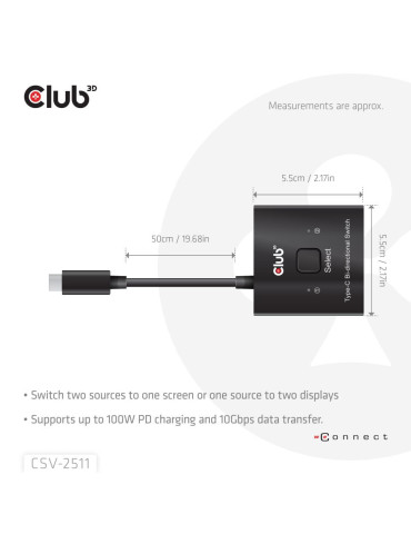 CLUB3D CSV-2511 video splitter USB Type-C 2x DisplayPort