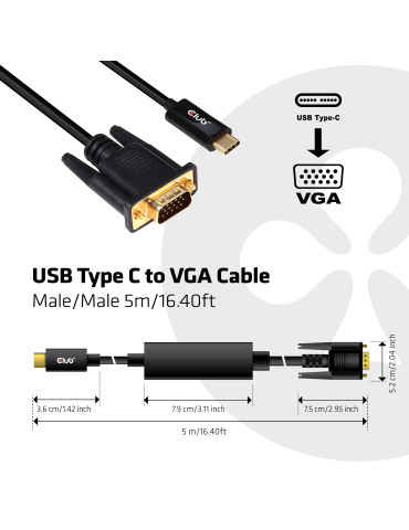 CLUB3D cac-1512 196.9" (5 m) USB Type-C VGA (D-Sub) Black