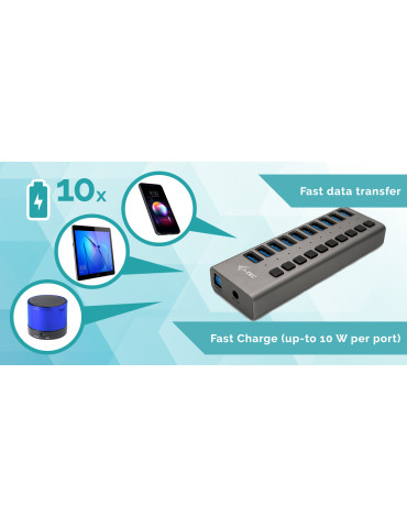 i-tec U3CHARGEHUB10 mobile device charger Universal Gray AC Fast charging Indoor