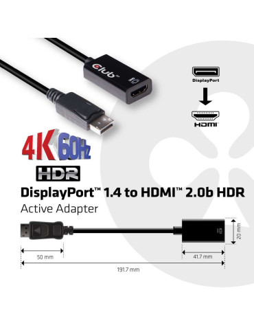 CLUB3D DisplayPort 1.4 to HDMI 2.0b HDR Active Adapter