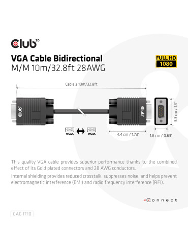 CLUB3D CAC-1710 VGA cable 393.7" (10 m) VGA (D-Sub) Black