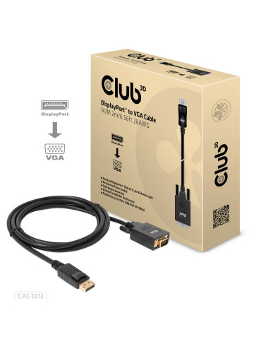 CLUB3D CAC-1012 video cable adapter 78.7" (2 m) DisplayPort VGA (D-Sub) Black