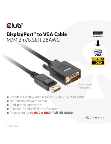 CLUB3D CAC-1012 video cable adapter 78.7" (2 m) DisplayPort VGA (D-Sub) Black