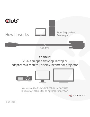 CLUB3D CAC-1012 video cable adapter 78.7" (2 m) DisplayPort VGA (D-Sub) Black
