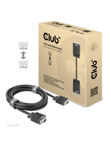 CLUB3D CAC-1703 VGA cable 118.1" (3 m) VGA (D-Sub) Black