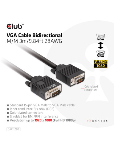 CLUB3D CAC-1703 VGA cable 118.1" (3 m) VGA (D-Sub) Black