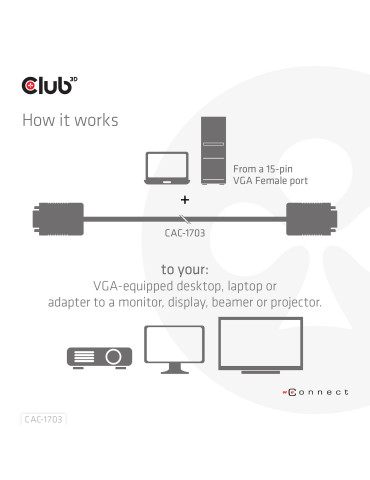 CLUB3D CAC-1703 VGA cable 118.1" (3 m) VGA (D-Sub) Black
