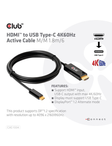 CLUB3D CAC-1334 video cable adapter 70.9" (1.8 m) HDMI Type A (Standard) USB Type-C Black