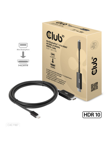 CLUB3D CAC-1187 videokaapeli-adapteri 1,8 m Mini DisplayPort HDMI Musta