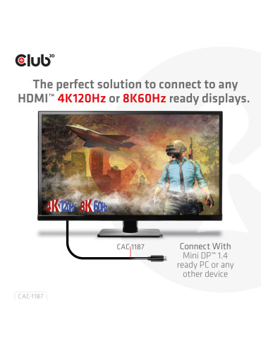 CLUB3D CAC-1187 videokaapeli-adapteri 1,8 m Mini DisplayPort HDMI Musta