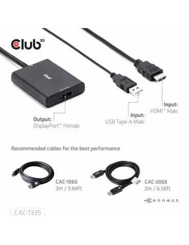 CLUB3D CAC-1335 video cable adapter 39.4" (1 m) HDMI + USB DisplayPort Black
