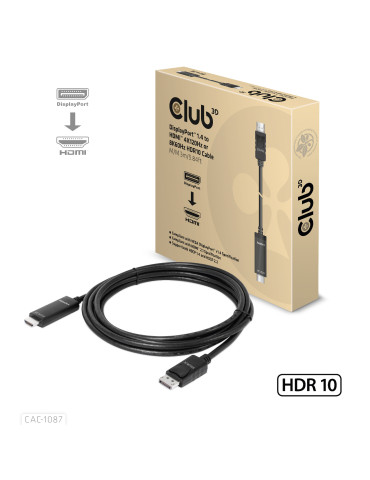 CLUB3D CAC-1087 video cable adapter 118.1" (3 m) DisplayPort HDMI Black