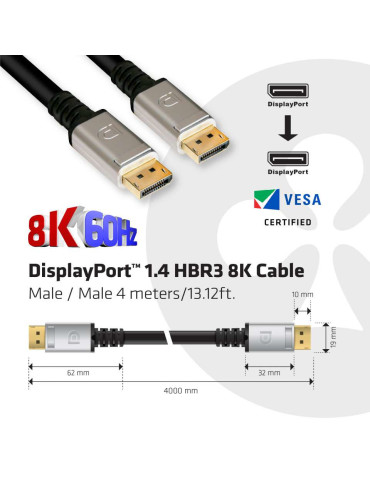 CLUB3D DisplayPort 1.4 HBR3 8K Cable M M 4m  13.12ft