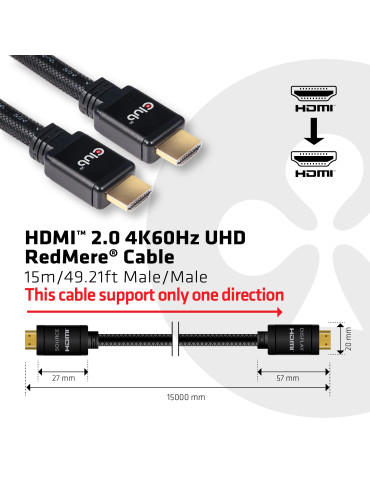CLUB3D HDMI 2.0 4K60Hz RedMere cable 15m 49.2ft