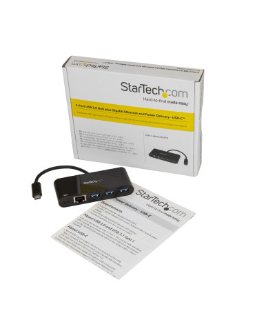 StarTech.com HB30C3AGEPD laptop dock port replicator Wired USB 3.2 Gen 1 (3.1 Gen 1) Type-C Black