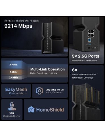 TP-Link Archer BE9300 wireless router 2.5 Gigabit Ethernet Tri-band (2.4 GHz   5 GHz   6 GHz) Black