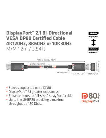 CLUB3D CAC-1091 DisplayPort cable 47.2" (1.2 m) Black