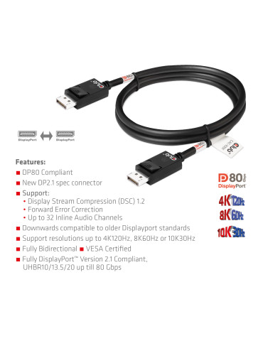CLUB3D CAC-1091 DisplayPort cable 47.2" (1.2 m) Black