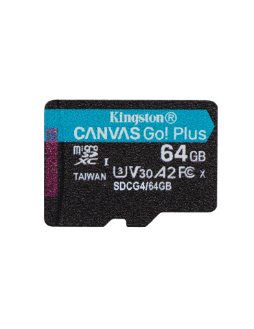 Kingston Technology 64GB microSDXC Canvas Go Plus Gen4 200MB s A2 U3 V30 Card + Adapter