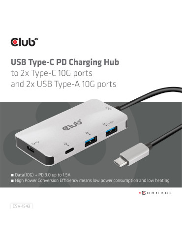 CLUB3D CSV-1543 interface hub USB 3.2 Gen 2 (3.1 Gen 2) Type-C 10000 Mbit s Black, Silver