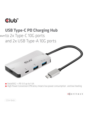 CLUB3D CSV-1543 interface hub USB 3.2 Gen 2 (3.1 Gen 2) Type-C 10000 Mbit s Black, Silver