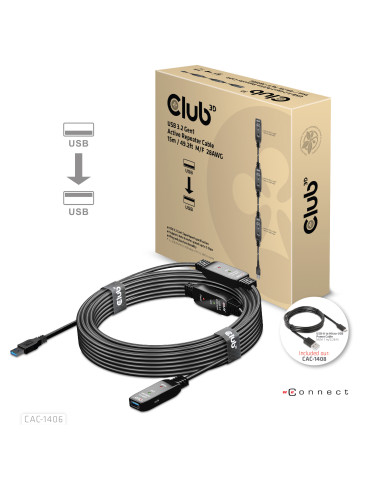 CLUB3D CAC-1406 USB cable USB 3.2 Gen 1 (3.1 Gen 1) 590.6" (15 m) USB A 5 Gbit s Black