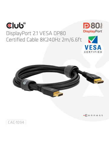 CLUB3D CAC-1094 DisplayPort cable 78.7" (2 m) Black