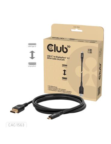 CLUB3D CAC-1563 video cable adapter 78.7" (2 m) USB Type-C DisplayPort Black