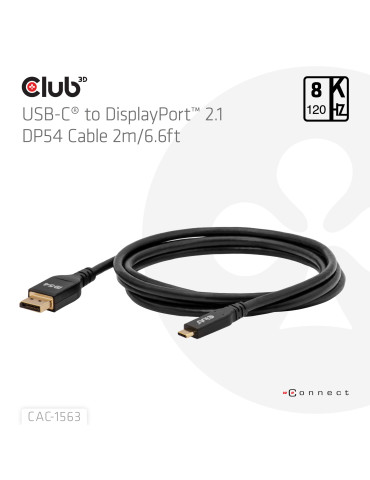 CLUB3D CAC-1563 video cable adapter 78.7" (2 m) USB Type-C DisplayPort Black