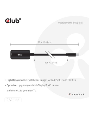 CLUB3D CAC-1188 video cable adapter 3.54" (0.0900 m) Mini DisplayPort HDMI Black