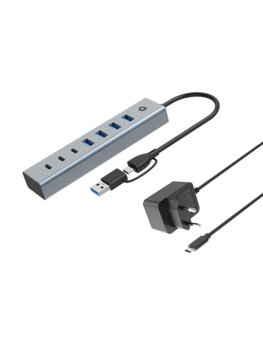Conceptronic HUBBIES20GP interface hub USB 3.2 Gen 1 (3.1 Gen 1) Type-C 5000 Mbit s Gray