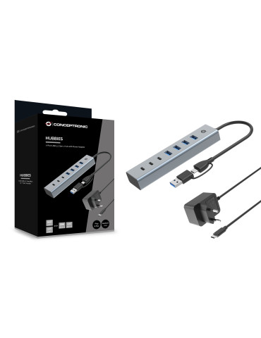 Conceptronic HUBBIES20GP interface hub USB 3.2 Gen 1 (3.1 Gen 1) Type-C 5000 Mbit s Gray