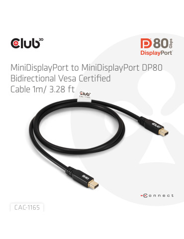 CLUB3D CAC-1165 DisplayPort-kabel 1 m Mini DisplayPort Svart