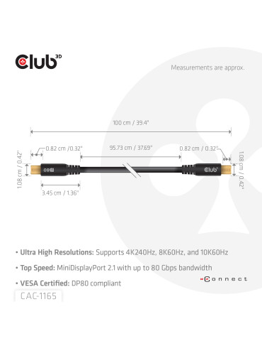 CLUB3D CAC-1165 DisplayPort-kabel 1 m Mini DisplayPort Svart