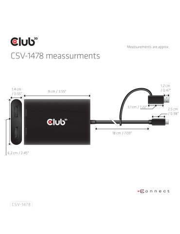 CLUB3D CSV-1478 videohaaroitin USB Type-C 2x DisplayPort