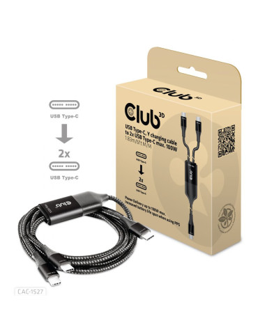 CLUB3D CAC-1527 USB cable 72" (1.83 m) USB C 2 x USB C 100 W Black