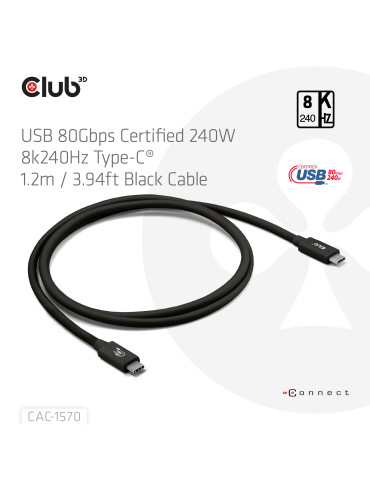 CLUB3D CAC-1570 USB cable USB4 Gen 2x2 47.2" (1.2 m) USB C 80 Gbit s 240 W Black
