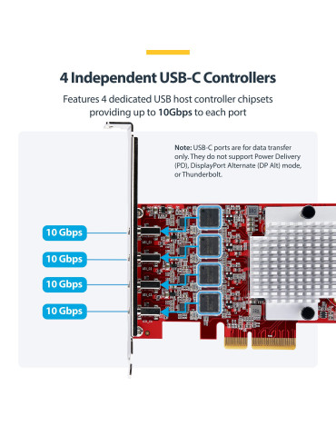 StarTech.com USB Type-C PCIe-kort med fyra portar, USB 3.2 10 Gbps, USB-C PCI Express-expansionskort, fyra oberoende